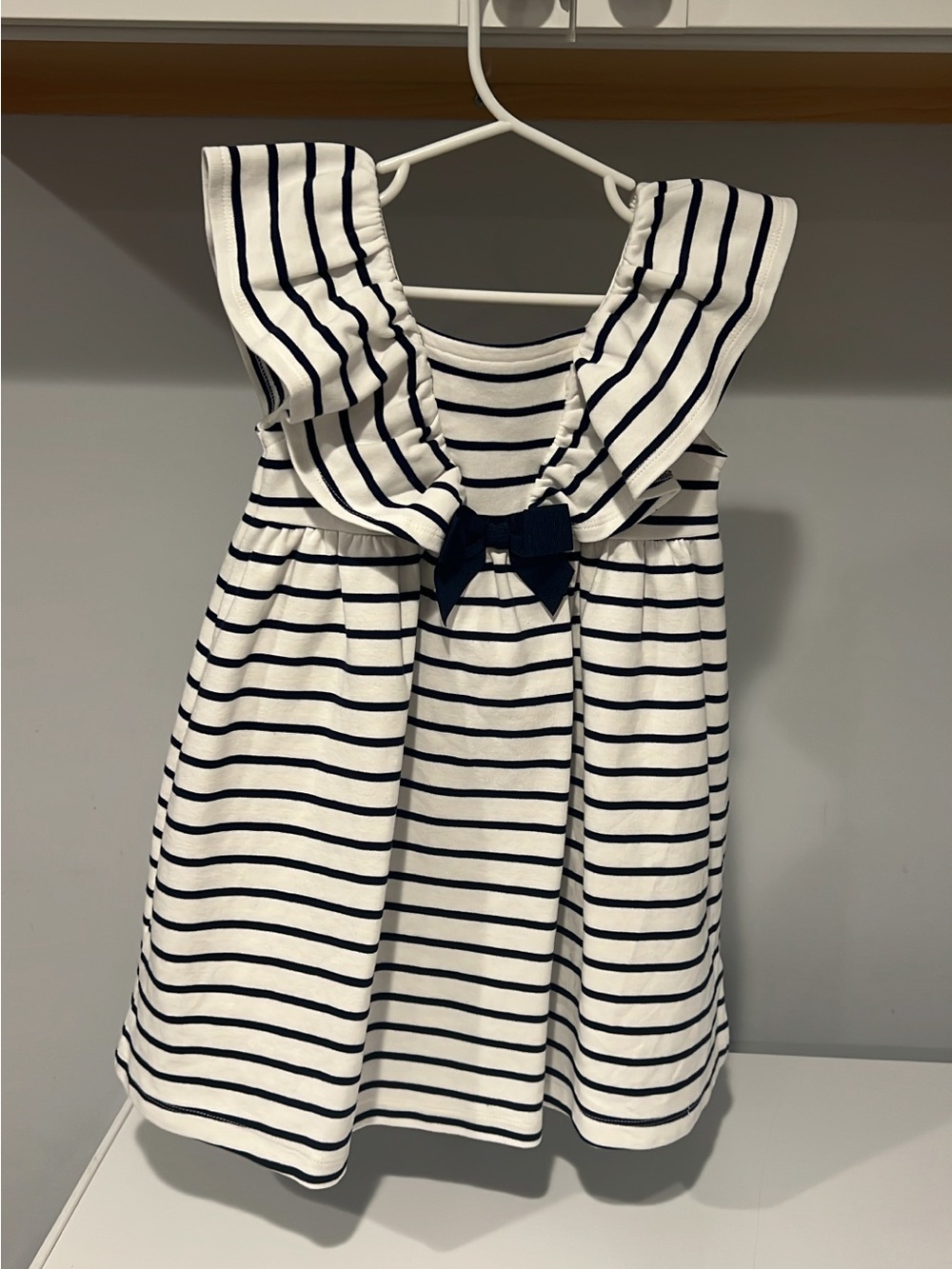 Janie and Jack White and Navy Striped Ruffle Dress with Bow size 4